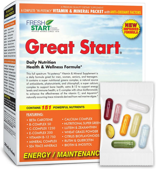 Great Start Complete Daily Vitamin Pack - Boost Energy & Wellness with Essential Vitamins, Minerals & Super Greens (30 Packets)