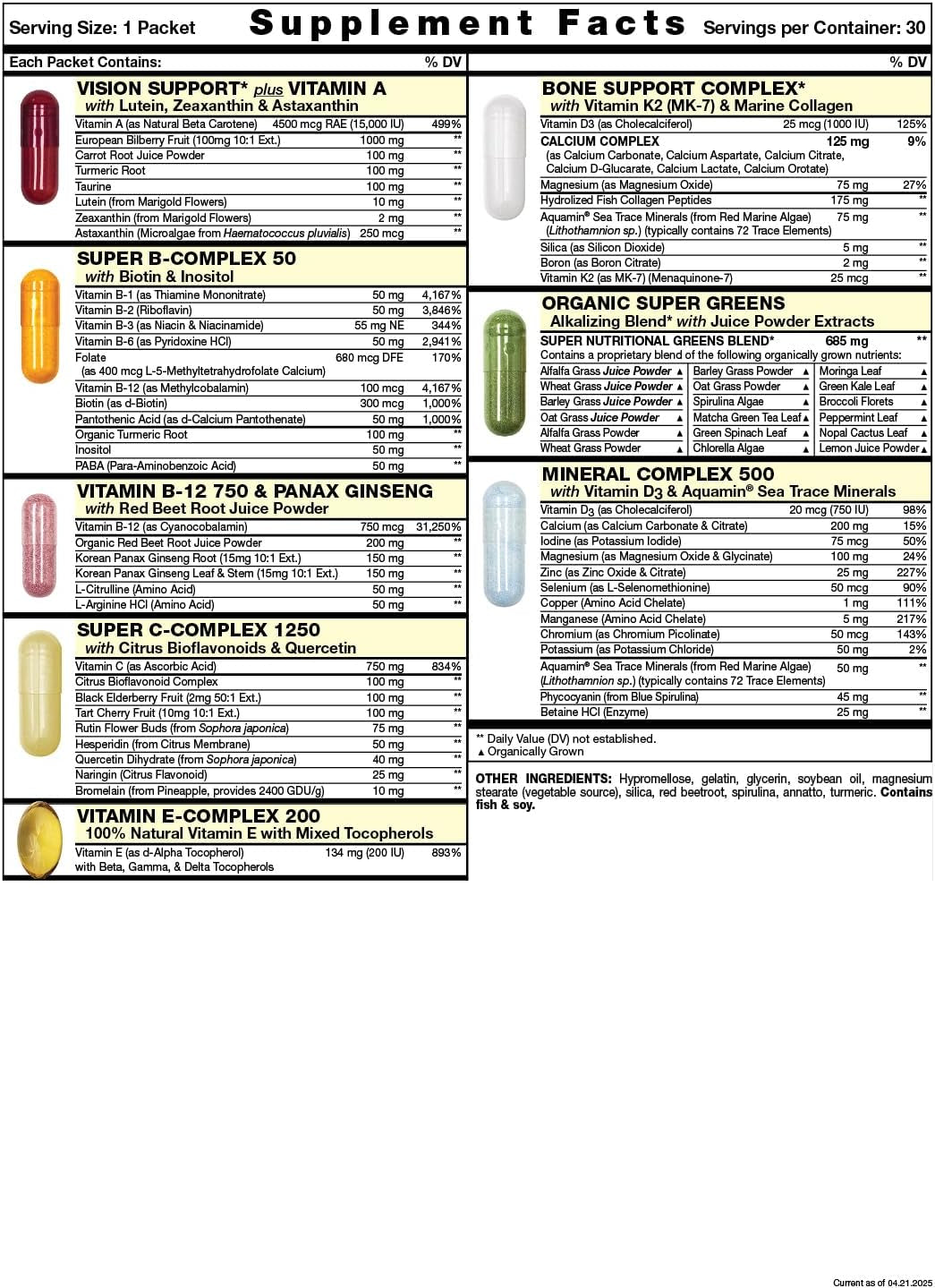 Great Start Complete Daily Vitamin Pack - Boost Energy & Wellness with Essential Vitamins, Minerals & Super Greens (30 Packets)